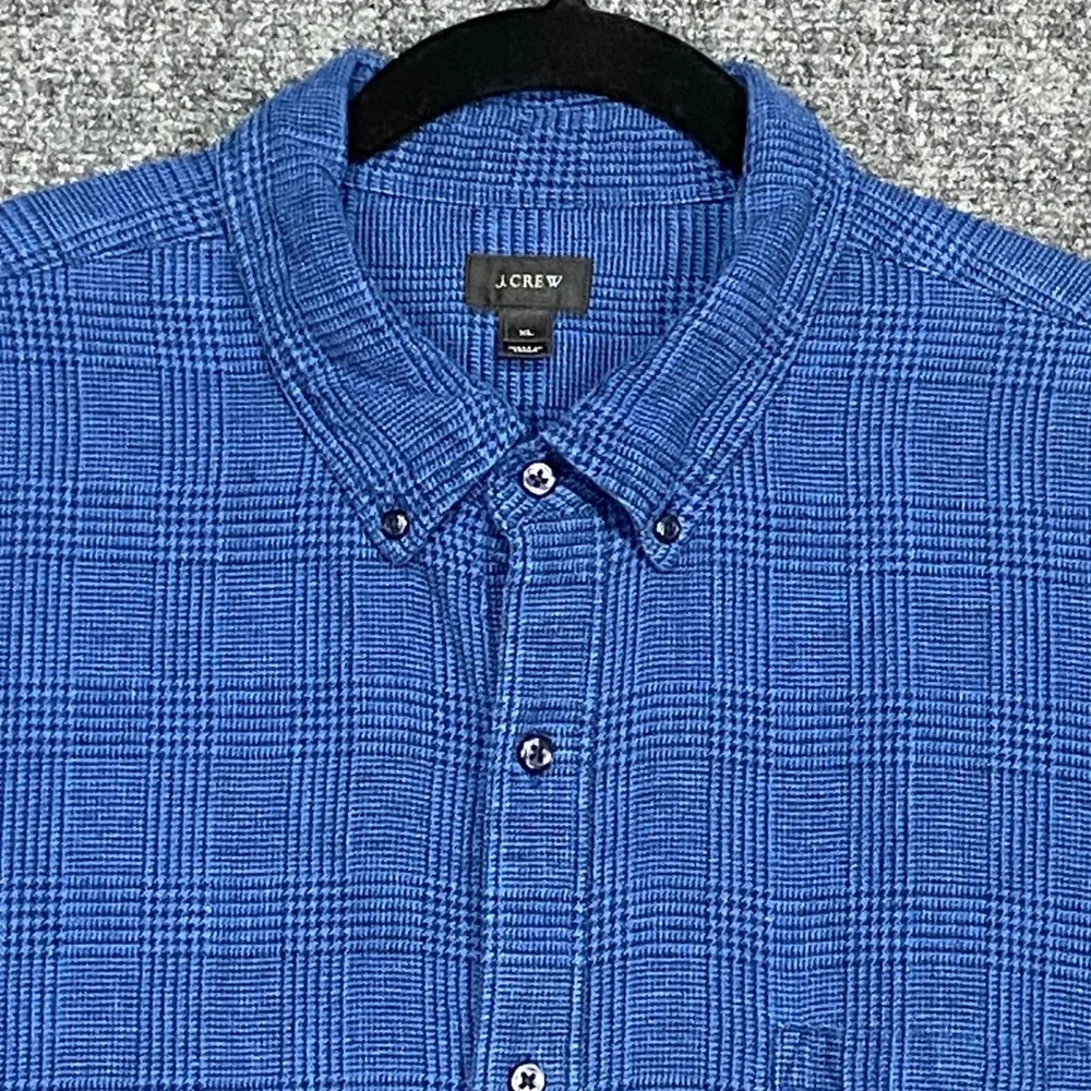 J. Crew Mens XL Button Down Shirt Linen Cotton Blue Plaid Long‎ Sleeve Preppy